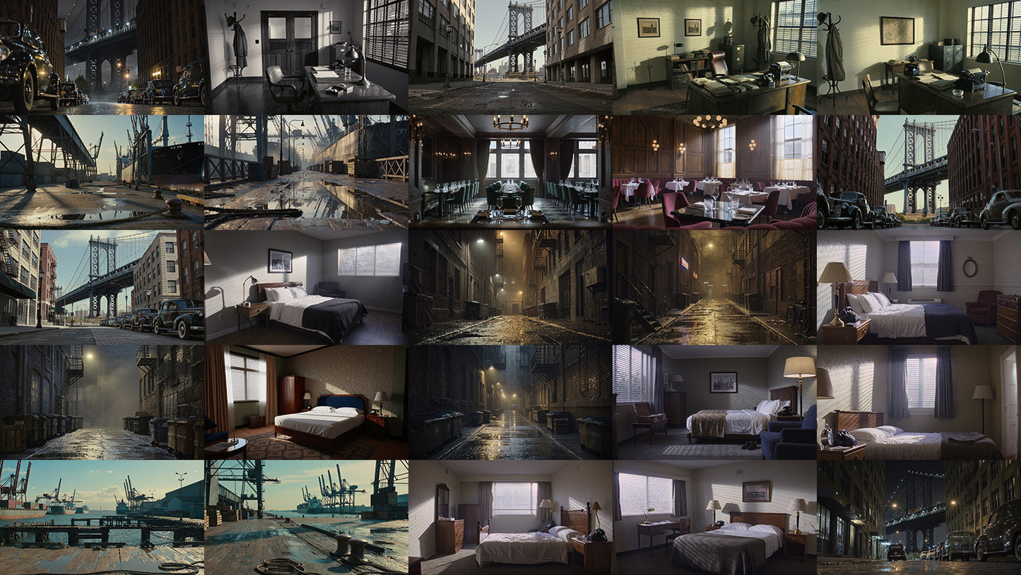 Cinematic Film Noir - 100 Backgrounds - DAZ Studio