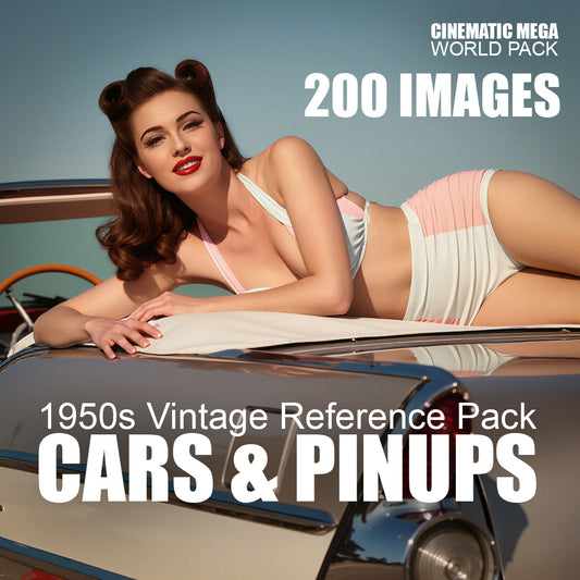 1950s Vintage Photo Reference Pack - Classic Cars And Pin-Ups