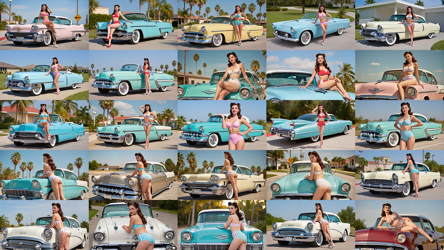 1950s Vintage Photo Reference Pack - Classic Cars And Pin-Ups