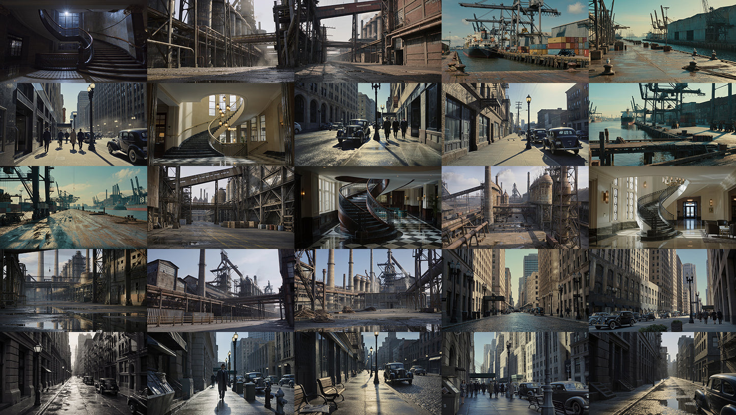 Cinematic Film Noir - 100 Backgrounds - DAZ Studio