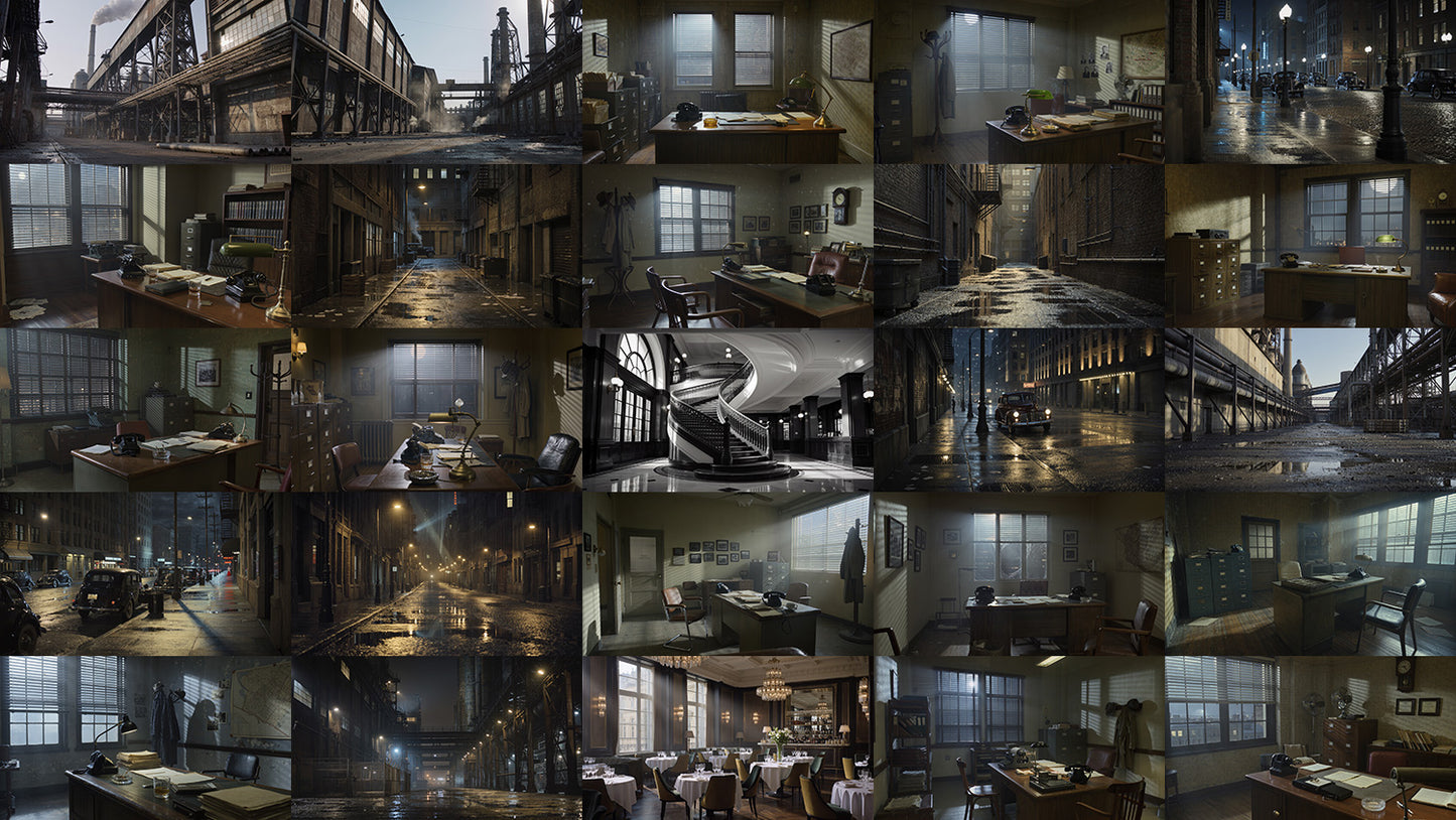 Cinematic Film Noir - 100 Backgrounds - DAZ Studio
