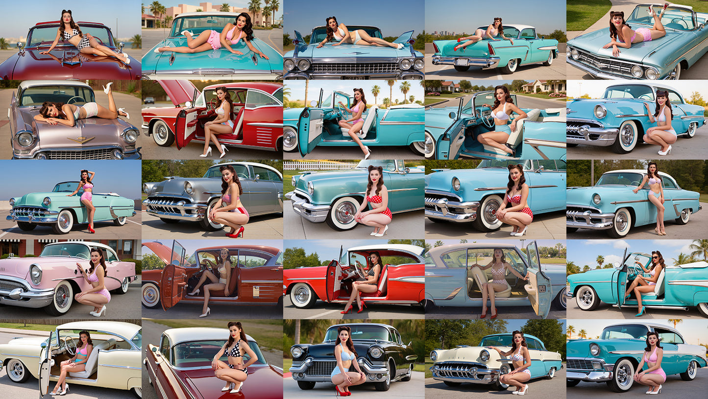 1950s Vintage Photo Reference Pack - Classic Cars And Pin-Ups