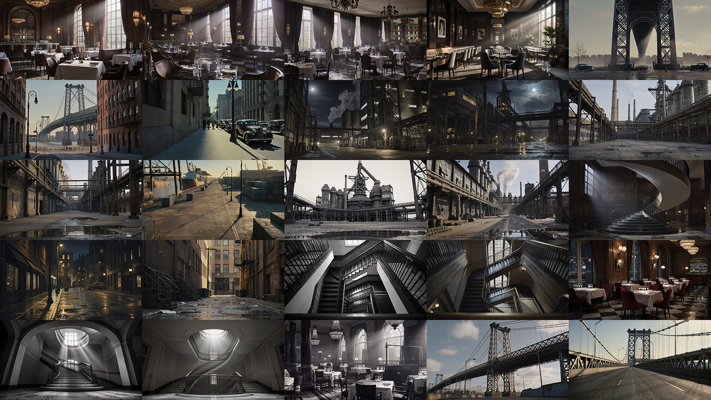 Cinematic Film Noir - 100 Backgrounds - DAZ Studio
