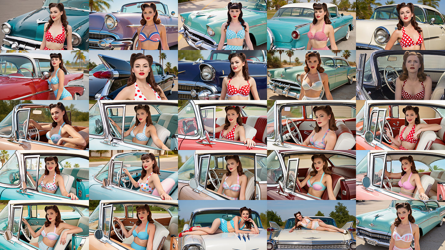 1950s Vintage Photo Reference Pack - Classic Cars And Pin-Ups