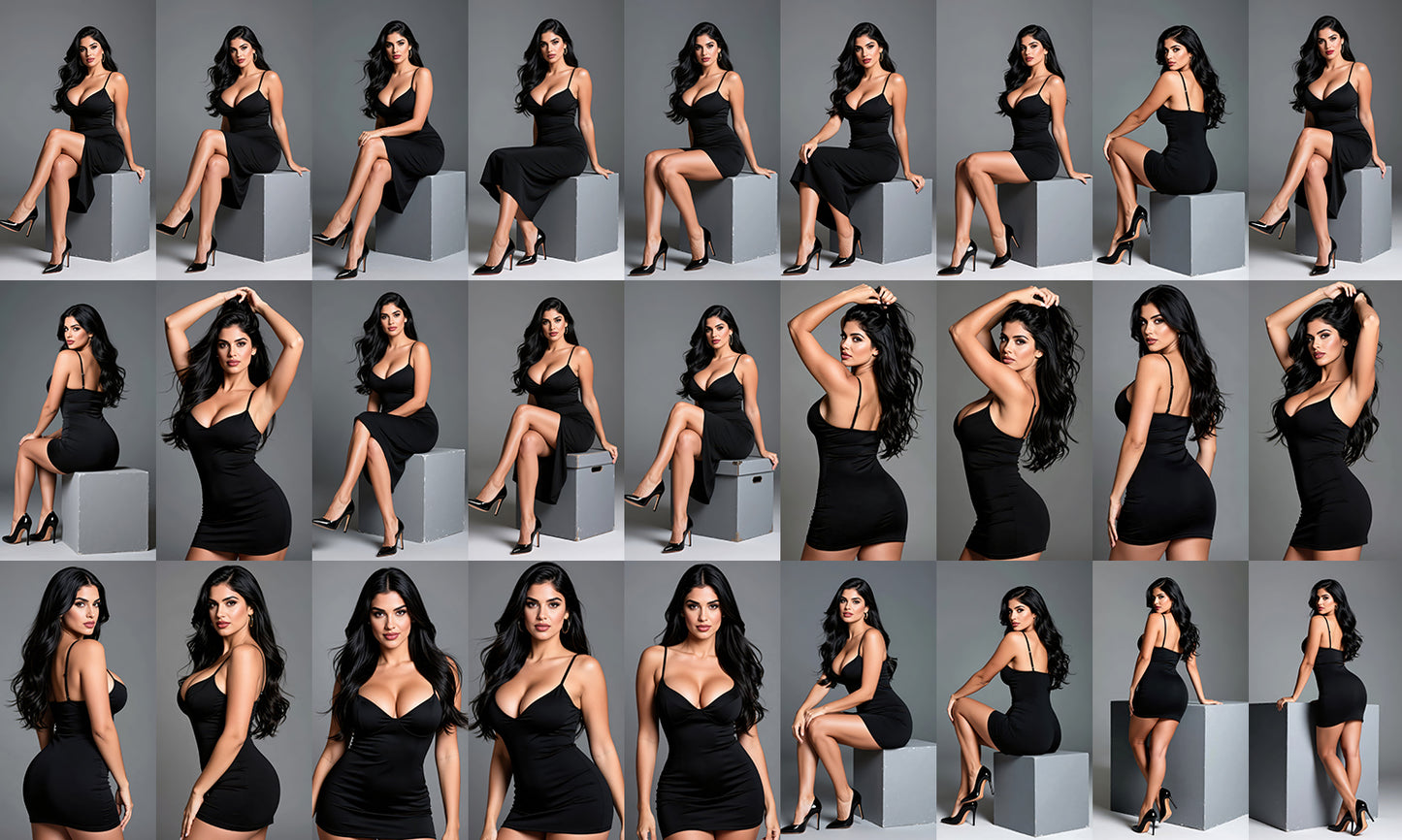 Latina Muse  - Grey Studio Pose & Portrait Reference Pack - 100 Photos - Dreamlight 3D Store