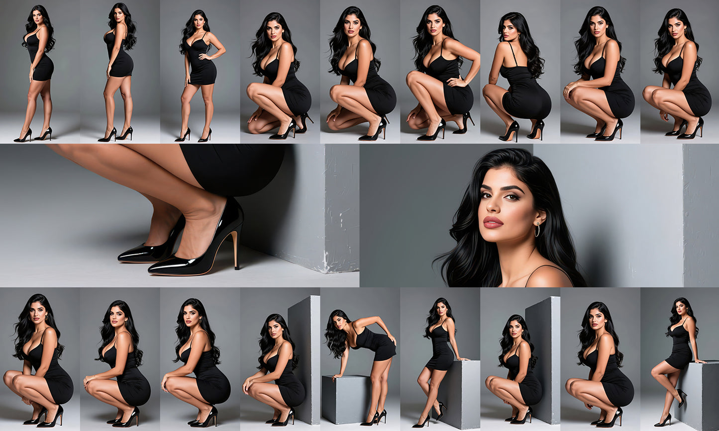 Latina Muse  - Grey Studio Pose & Portrait Reference Pack - 100 Photos - Dreamlight 3D Store
