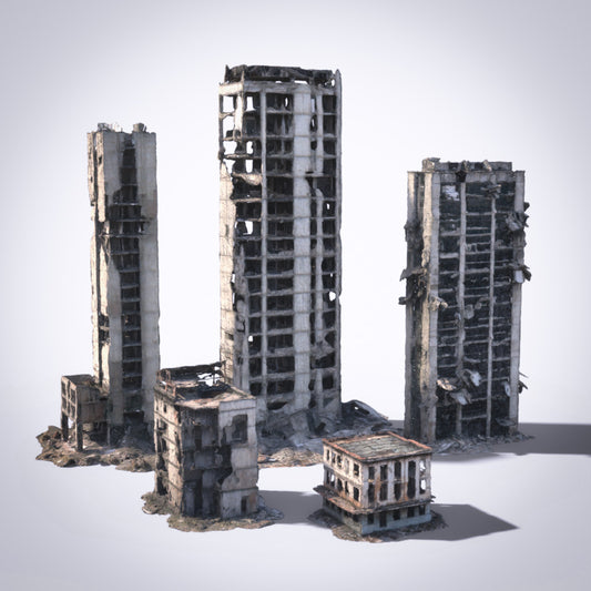 5 Post Apocalyptic Building Ruins - Background Props - DAZ Studio
