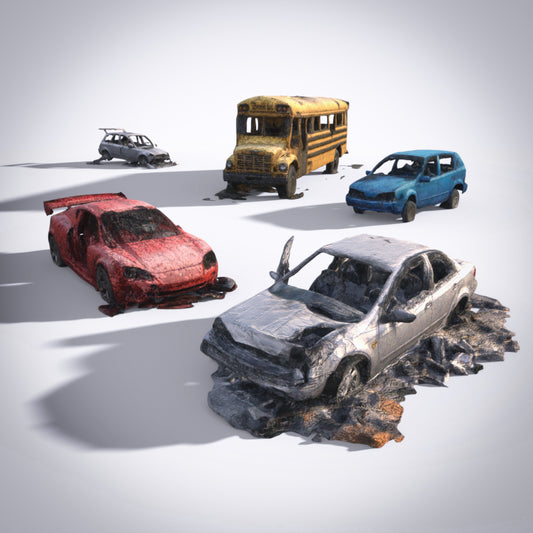 5 Post Apocalyptic Car Wrecks - Background Props - DAZ Studio