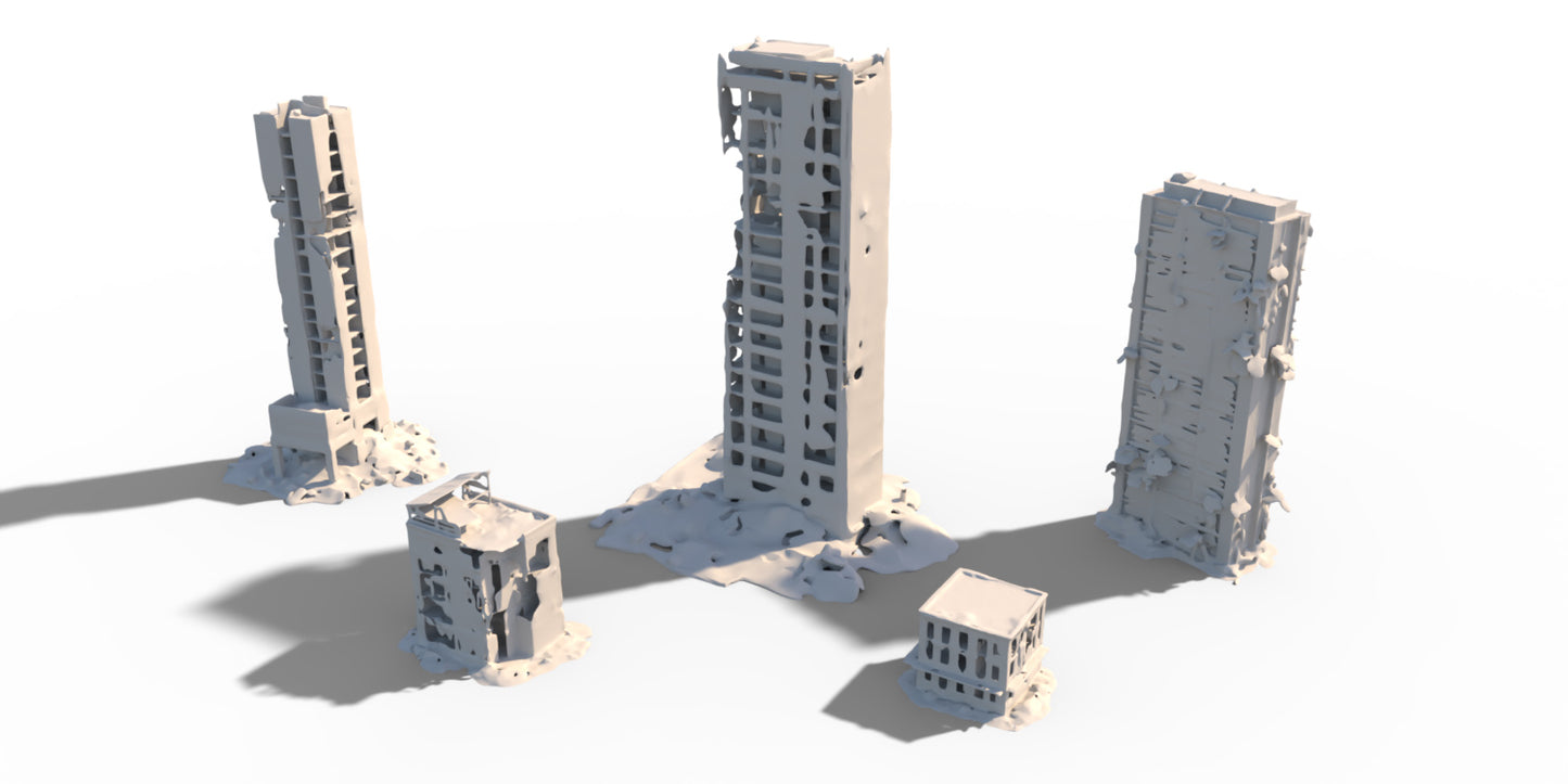 5 Post Apocalyptic Building Ruins - Background Props - DAZ Studio
