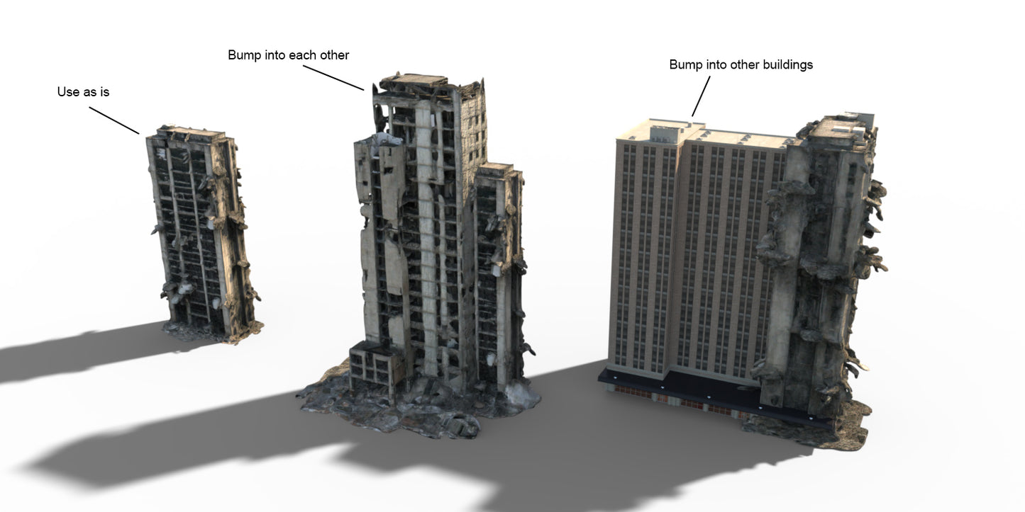 5 Post Apocalyptic Building Ruins - Background Props - DAZ Studio