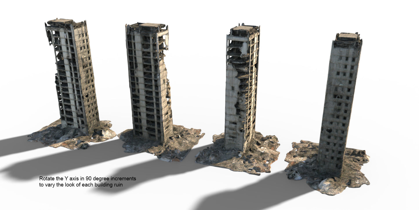 5 Post Apocalyptic Building Ruins - Background Props - DAZ Studio