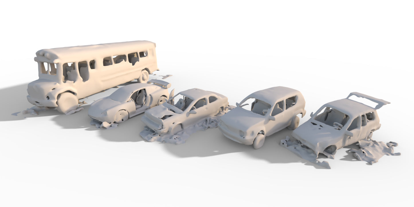 10 Post Apocalyptic Car Wrecks And Building Ruins - Background Props - DAZ Studio