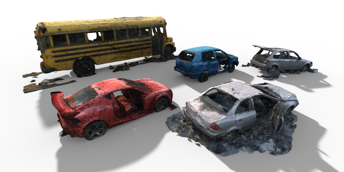 10 Post Apocalyptic Car Wrecks And Building Ruins - Background Props - DAZ Studio