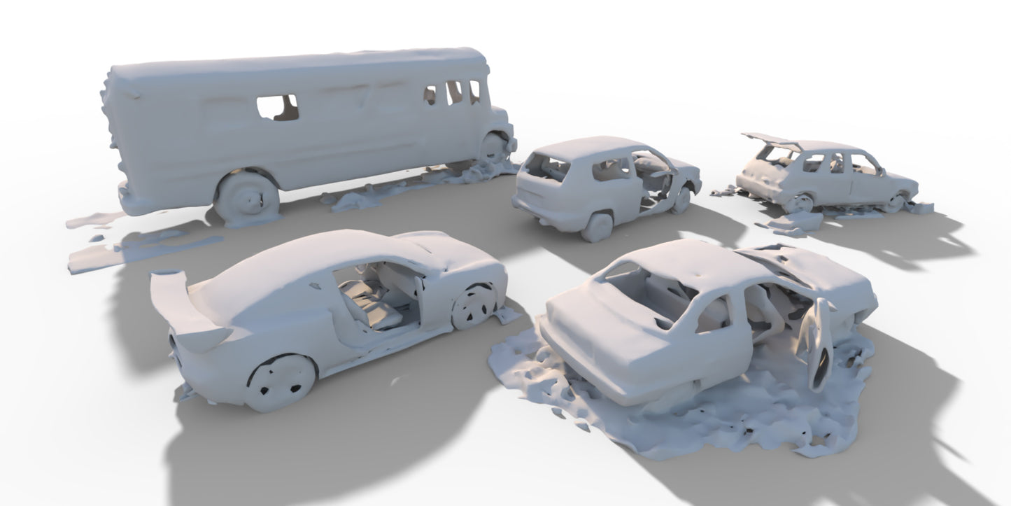10 Post Apocalyptic Car Wrecks And Building Ruins - Background Props - DAZ Studio
