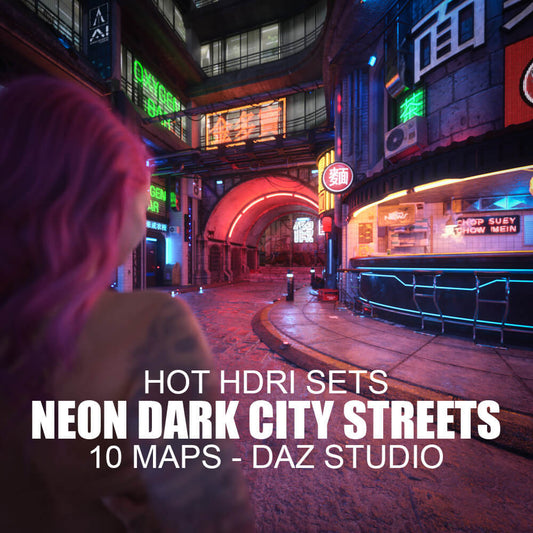 Hot HDRI Sets - Neon Dark City Streets - DAZ Studio - Dreamlight 3D Store