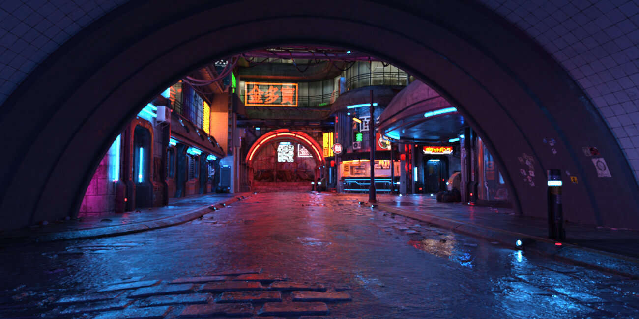 Hot HDRI Sets - Neon Dark City Streets - DAZ Studio - Dreamlight 3D Store