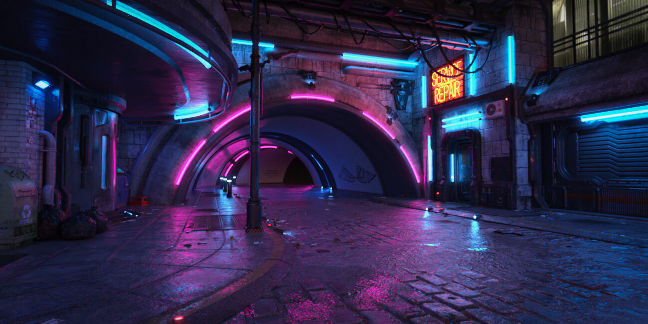 Hot HDRI Sets - Neon Dark City Streets - DAZ Studio - Dreamlight 3D Store