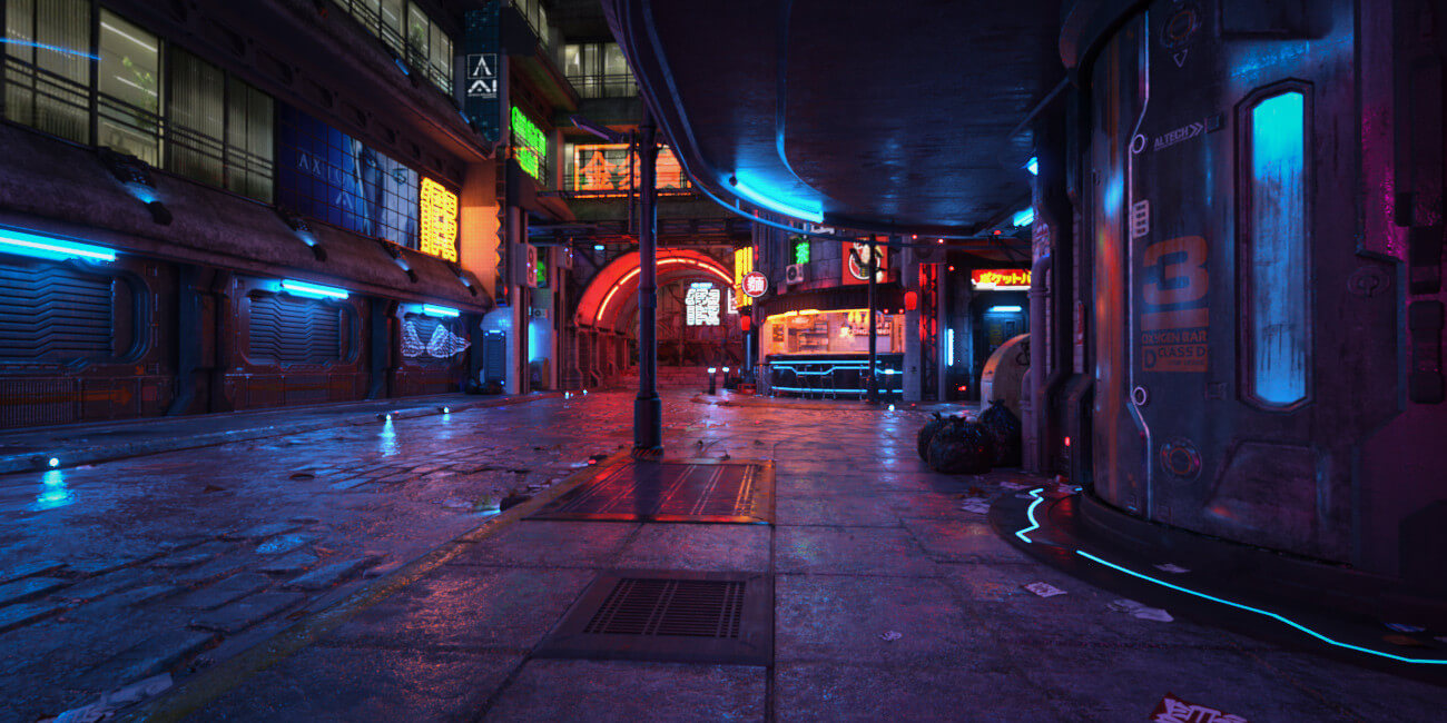 Hot HDRI Sets - Neon Dark City Streets - DAZ Studio - Dreamlight 3D Store